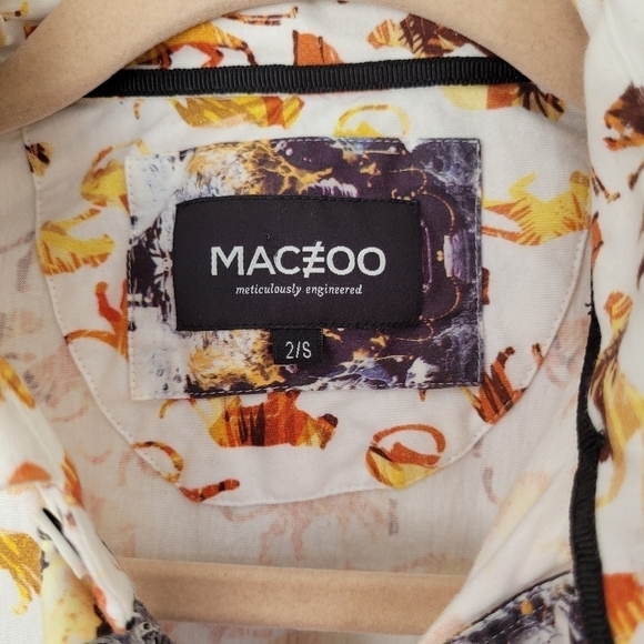 Maceoo Cotton Button-Down Polo Tiger Print White Orange - Picture 7 of 8